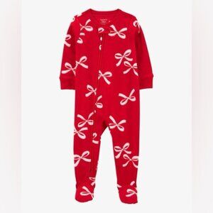 Carter’s 1 Piece Christmas Bow Fleece Footie Pajamas Size 3T